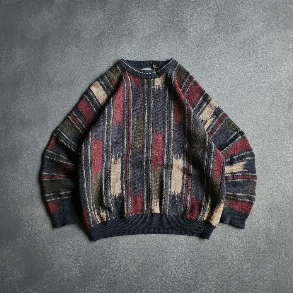 Vintage 90's Grafico Italy Acrylic Wool Knit Abstract Grandpa Sweater XXL
